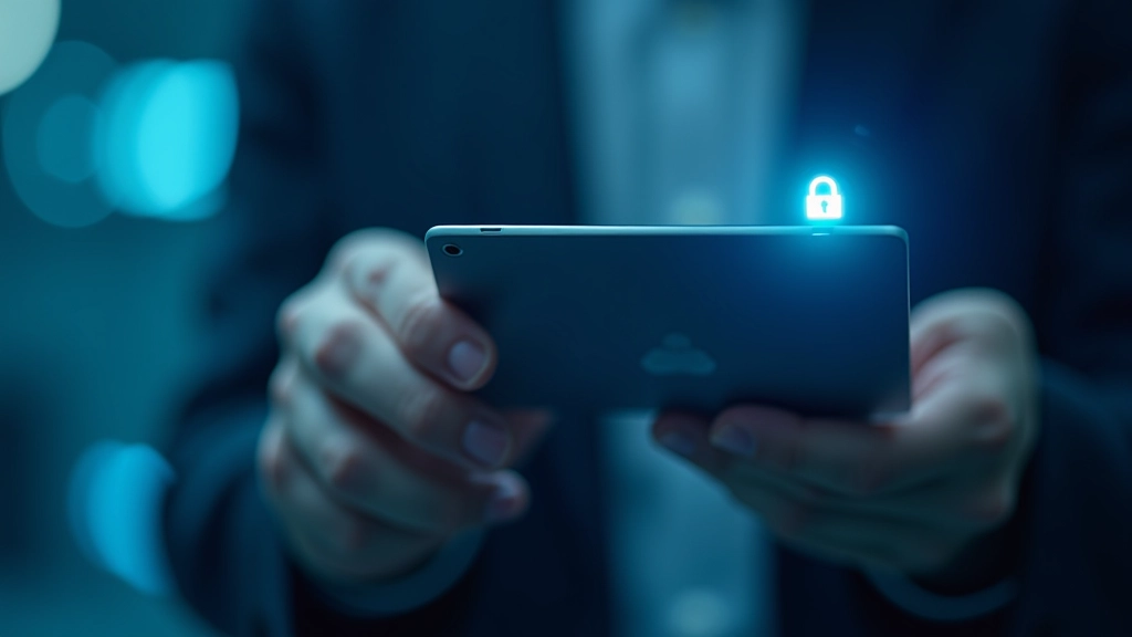 Bezpečnostní prvky jako čipová karta a biometrické senzory zobrazené na technickém pozadí